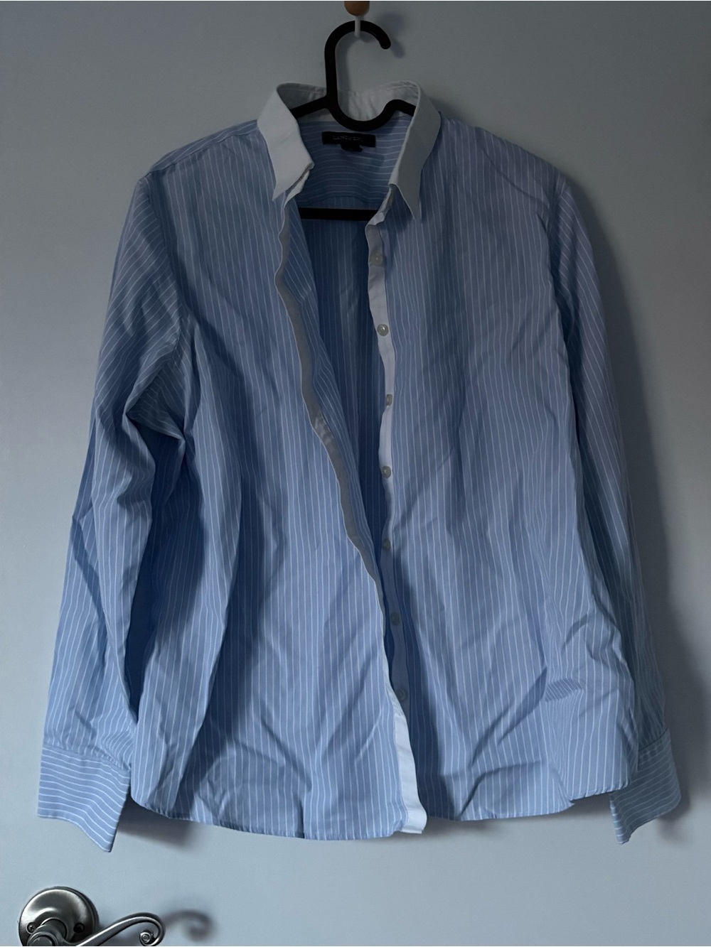Classic Blue Pinstripe Shirt with White Contrast Collar
